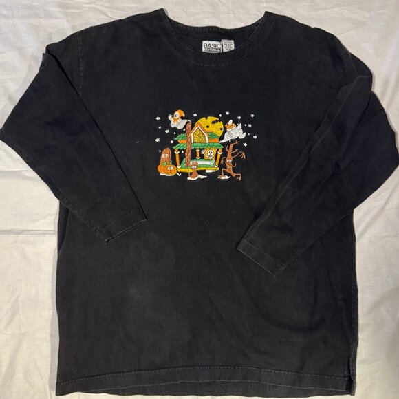 Vintage Basic Editions Embroidered Halloween Long Sleeve T, Black, Size L - Picture 1 of 5